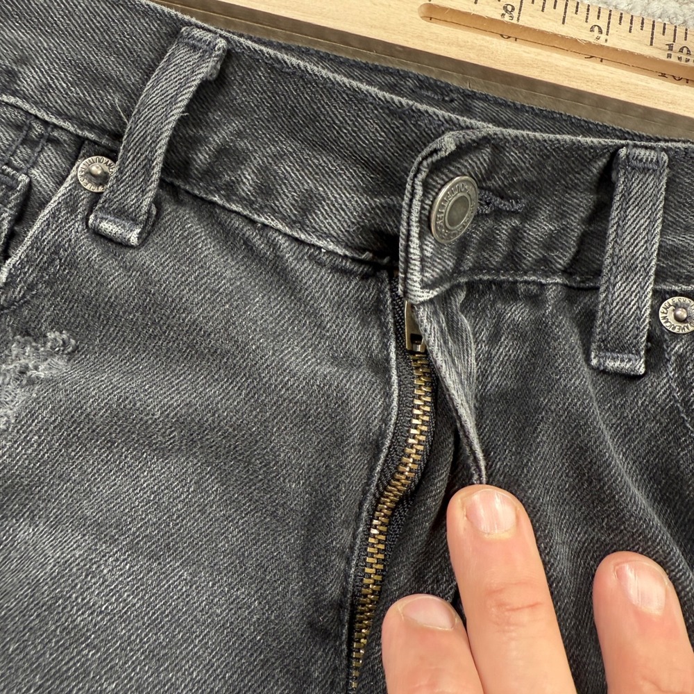 American Eagle Mom Jeans Women 2 X-Short Black Distressed High Rise Ripped Denim - Picture 14 of 15